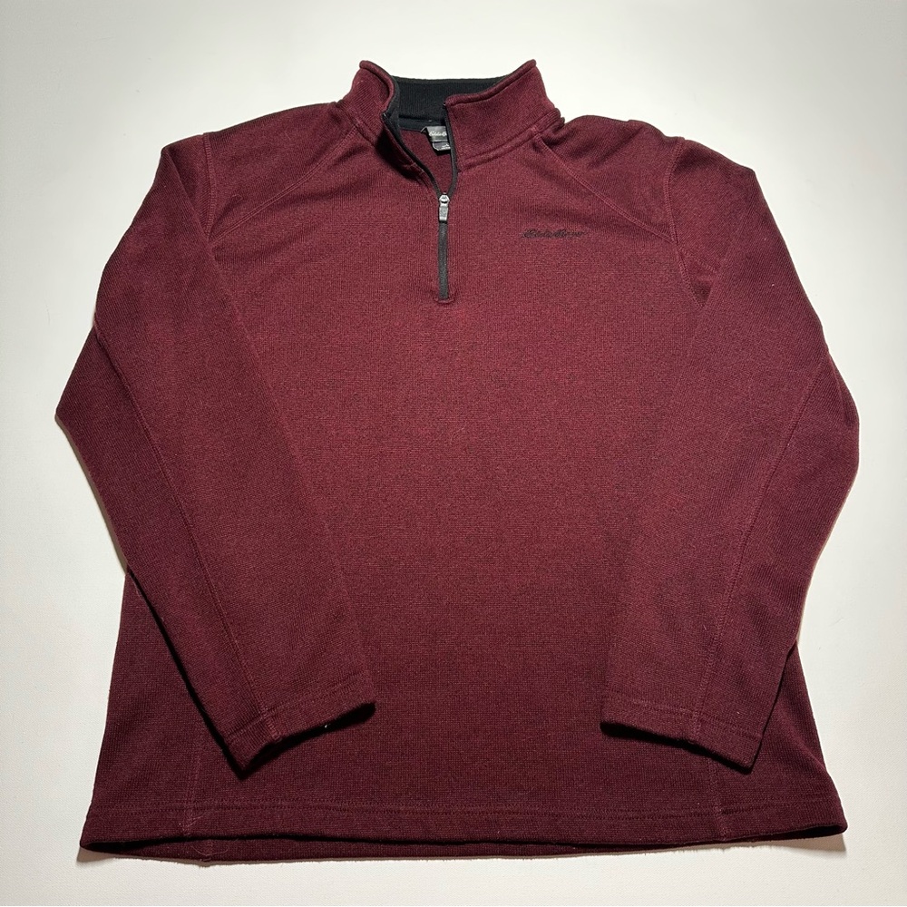 Eddie Bauer Quarter Zip Fleece Pullover Sweatshirt, Burgundy - Mens Large